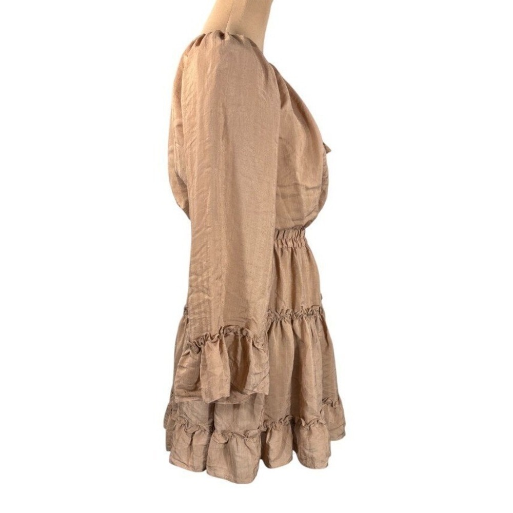 Mustard Seed Ruffle Trim Mini Dress Prairie Boho Long Sleeve Brown M NWT - Picture 5 of 10